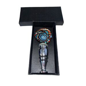 Handcrafted Vibrant Swirl Glass Wine Bottle Stopper With Gift Box – Great For Wi